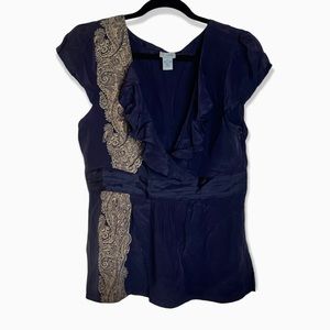 Anthropologie Odille 100% Silk Ruffle Boho Top